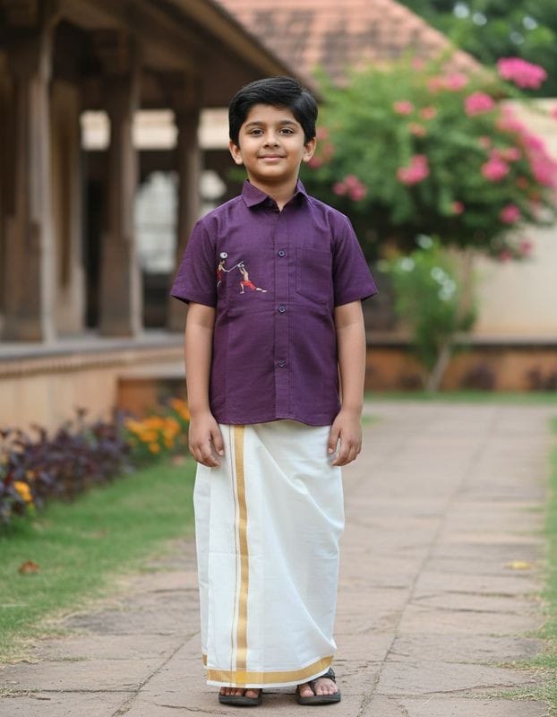 Boys Traditional Print Shirt and Mundu Combo